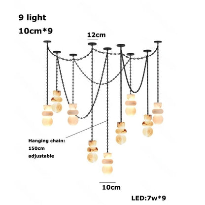 Alabaster Marble Chain Hanging Pendant Lights Collection for Dining Room Spanish Natural Marble LED Chandelier For Living Room