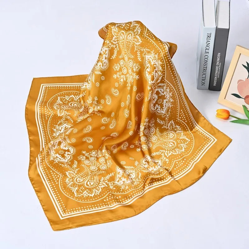 Versatile Women Professional Neck Scarf 70cm Black Paisley Printed Hip Hop Bandana Square Scarf Headwear Hairwrap
