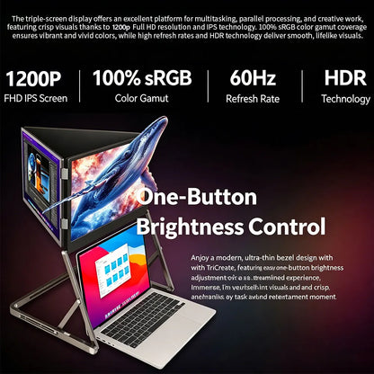 Sibolan 14" Tripe Laptop Screen Extender 60Hz 100% sRGB Metal Body HDMI USB-C Plug Three Screen Portable Monitor For mac OS Win