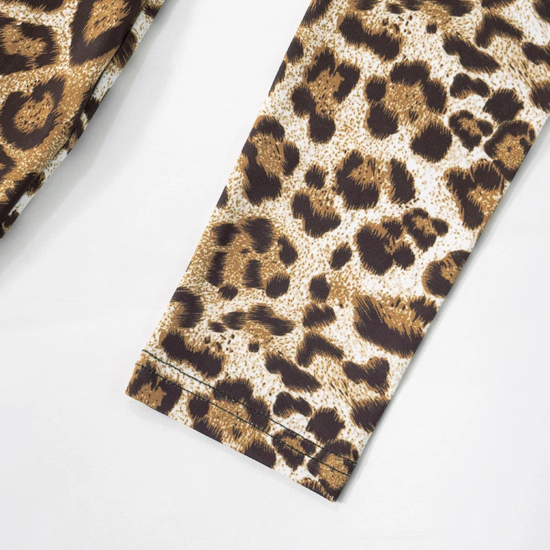 AVV Fashion Leopard Printing Long Sleeve Hollow Out Club Rompers Sexy Women's V-neck High Waist Skinny Jumpsuit Streetwear