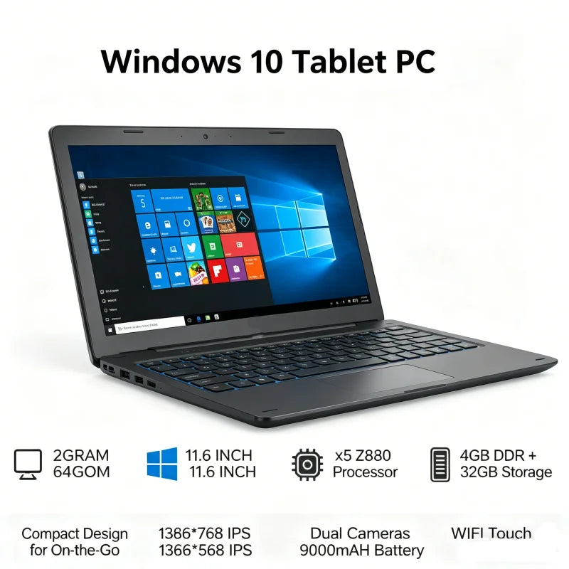 Hot Sales 11.6'' Windows 10 Tablet PC 2GB DDR+64GB 2 In1 Docking Keyboard G12 Z8350 CPU 1366*768 IPS Touch Quad Core Dual Camera