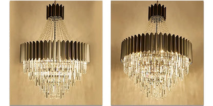 Home Deco Crystal Collection LED Black Gold Chandelier Lighting Lustre Hanging Lamp Suspension Luminaire Lampen For Dinning Room