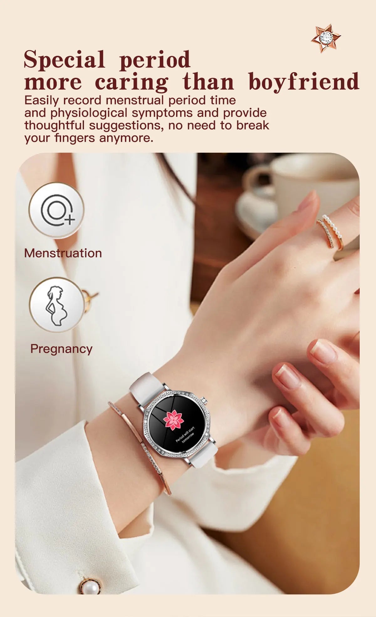 2026 New Ladies' Fashion Smartwatch Diamond Frame HD AMOLED Screen Bluetooth Call Health Monitoring Waterproof Smart Watch Gift