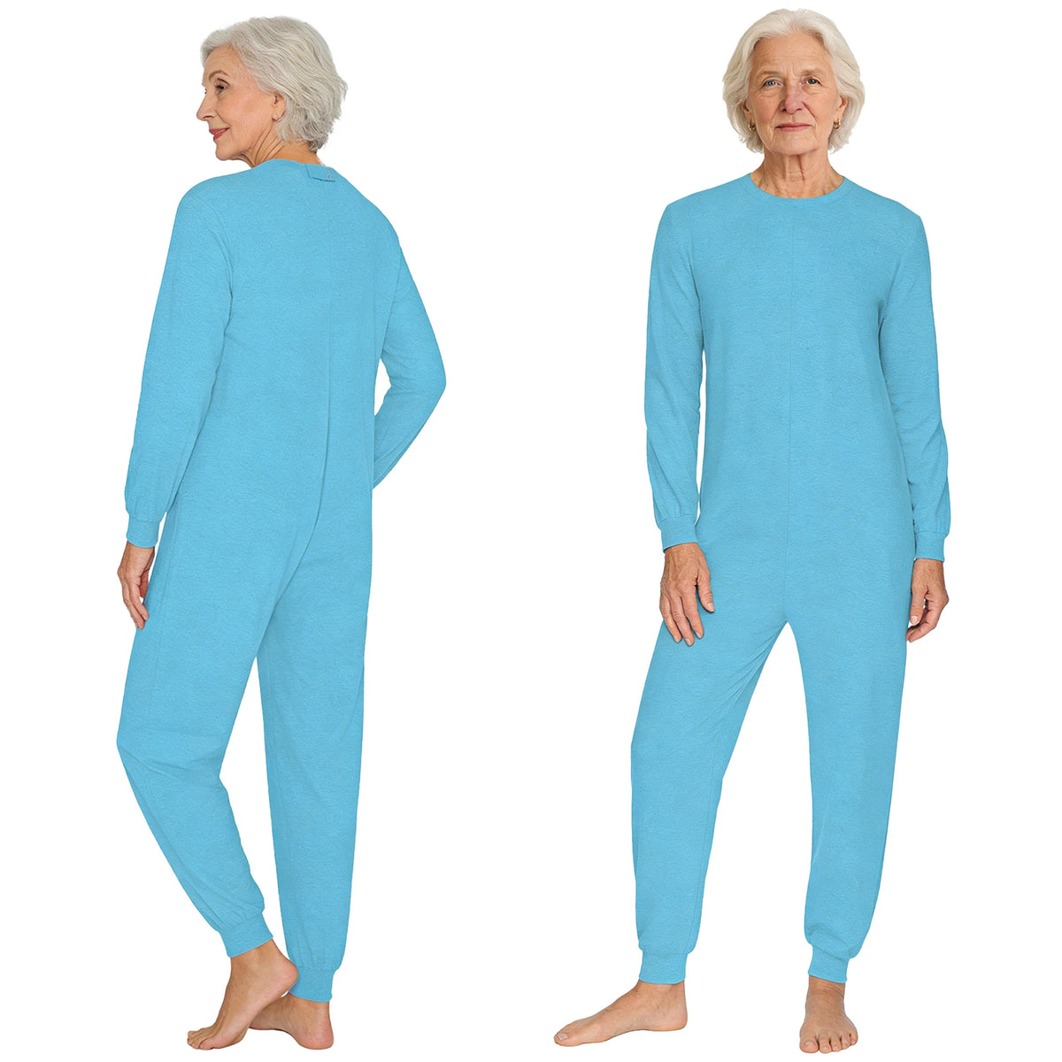 Adult Unisex Elderly Anti-Strip Adaptive Jumpsuit Solid Color Crew Neck Long Sleeve Back Zipper Rompers Special Needs Clothing
