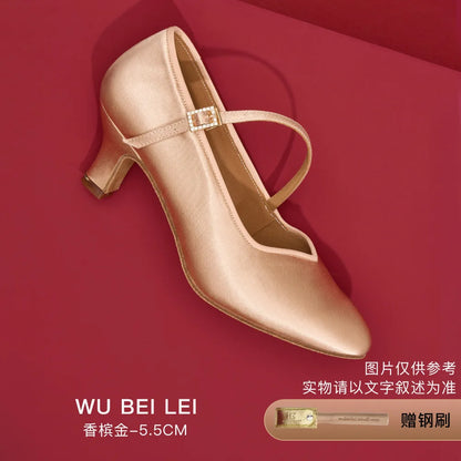 UK Latin Dance Shoes Women's Mid Heel Flexible Sole Ballroom Practice Shoes for Waltz Tango