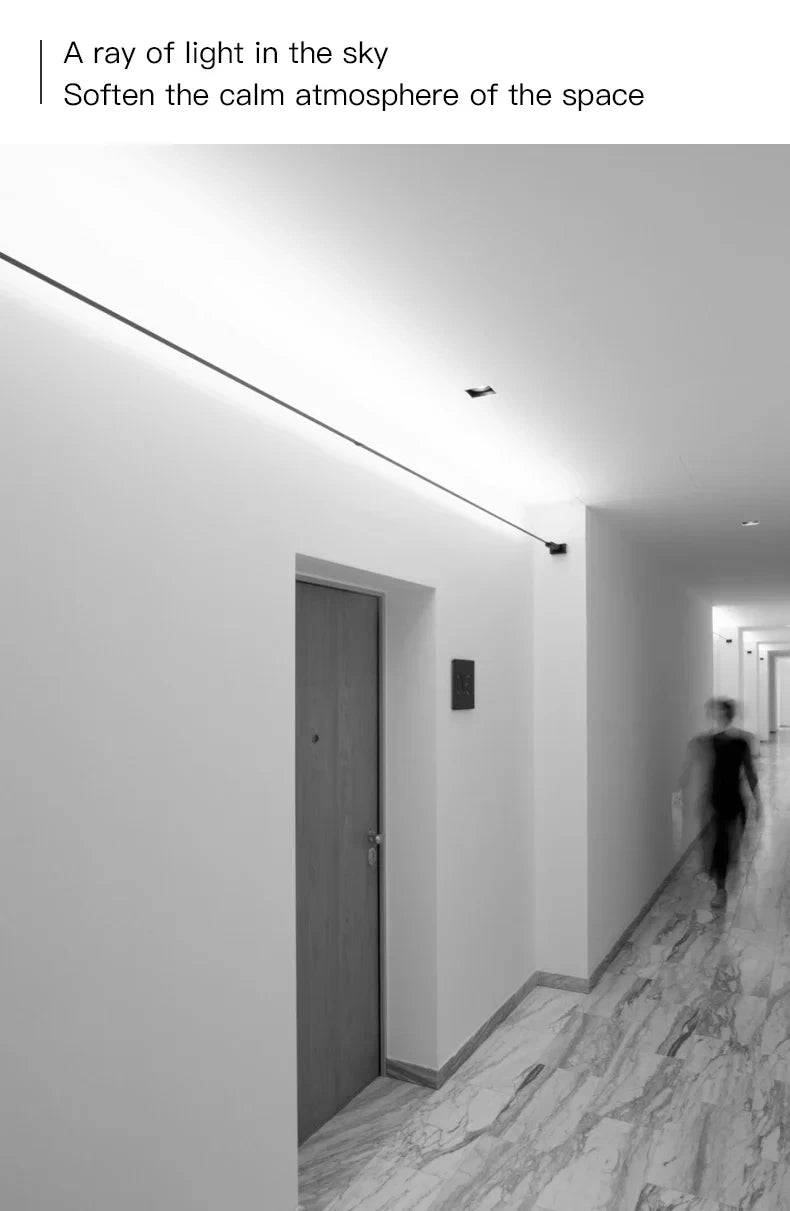 LED black and white skyline steel strip luminous linear no main light decoration, modern creative exhibition hall wall light