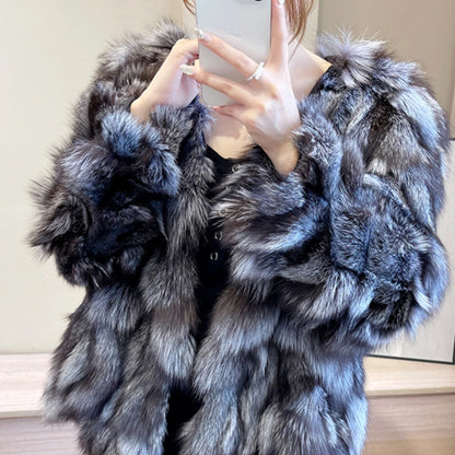 Women winter outdoor fashion real fox fur coat Natural warm fox fur jacket Female luxury 100% genuine fox fur overcoat