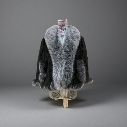 Autumn Winter Ladies' Genuine Knitted Mink Fur Shawls Fox Fur Collar Women Fur Pashmina Wraps Bridal Cape Coat Jacket