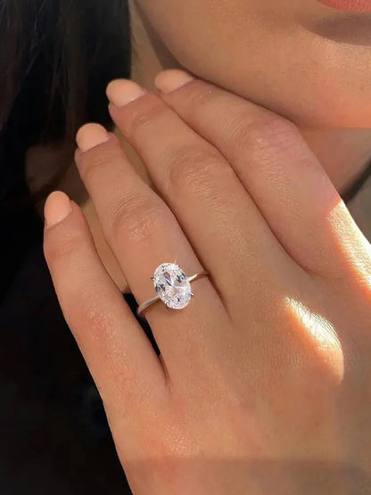 925 Sterling Silver Zircon Golden Oval Round Fashionable Ring For Women Engagement Wedding Luxury High Quality Fine Jewelry