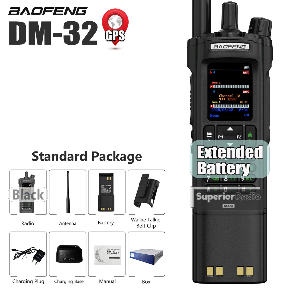 Baofeng DM-32 DMR Digital Walkie Talkie Upgraded Extended Battery High Capacity GPS APRS Dual Mode Analog Dual Time Slot  AM FM
