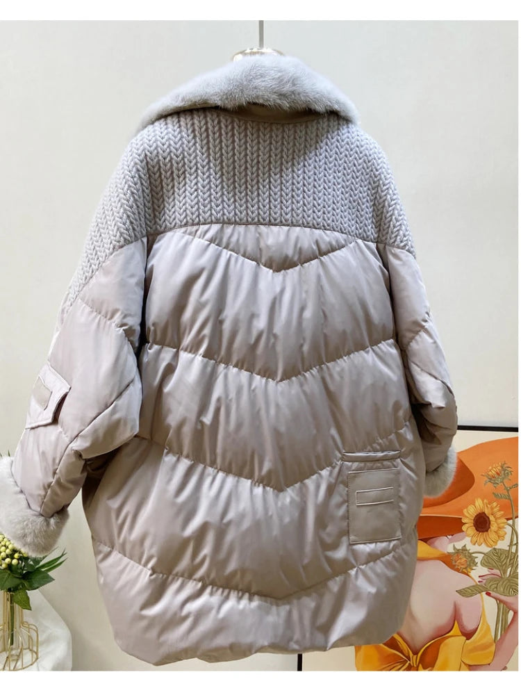 OFTBUY Fashion Autumn Winter Real Mink Fur Coat Women Natural White Goose Feather Down Jacket Luxury Outerwear Loose Streetwear
