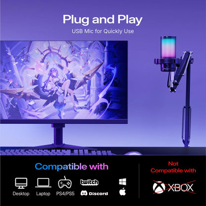 MAONO DGM20S Gaming USB Microphone Noise Cancellation RGB Lights Mute Zero Latency Monitoring for Living Streaming Podcasting