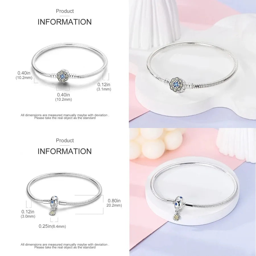 Silver 925 Bracelet Original Bracelets Colorful Zircon Heart Flower Cat Snake Chain For DIY Charms 17-20CM Luxury Jewelry Gifts