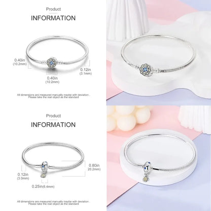 Silver 925 Bracelet Original Bracelets Colorful Zircon Heart Flower Cat Snake Chain For DIY Charms 17-20CM Luxury Jewelry Gifts