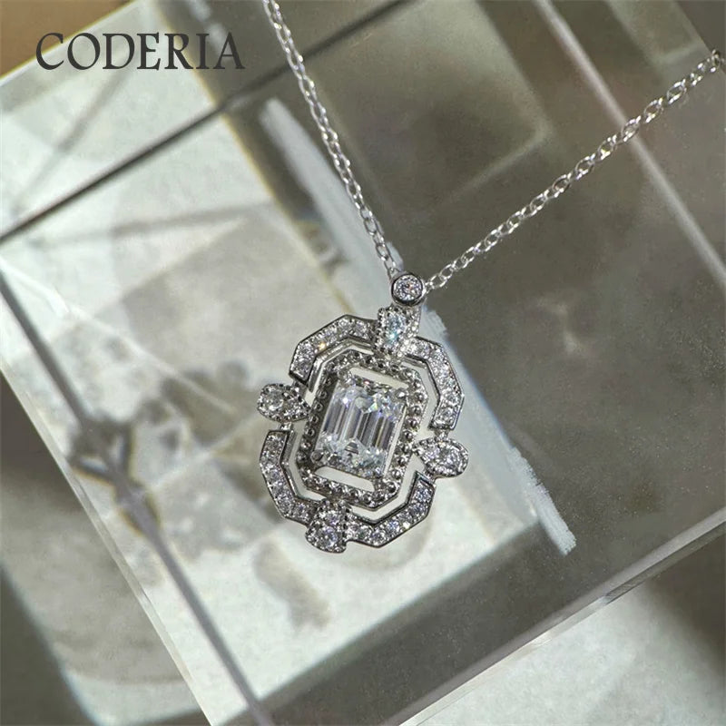 100% 925 Sterling Silver Moissanite Necklace Pass Diamond Test D Color 1CT Emerald Cut Women Pendant Best Selling Jewelry