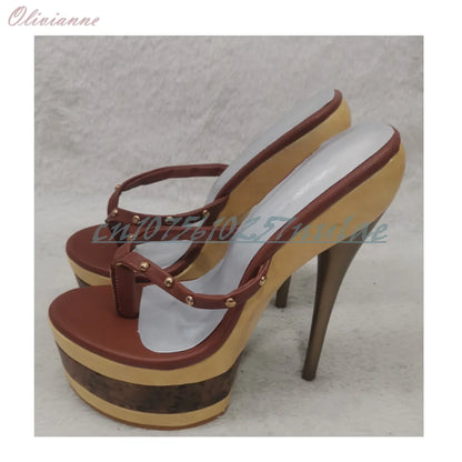 Mutilcolor Platform Rivets Flip Flops Slippers Stiletto High Heel Platform Retro Style Sexy 2025 Summer Women Shoes Para Mujere