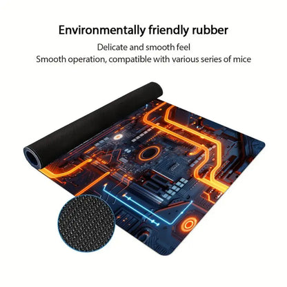 Large XXL Gaming Mouse Pad Desk Mat Keyboard Pad Orange Neon Circuit Board Cyberpunk Tech Pattern Print Laptop PC Gamer Office