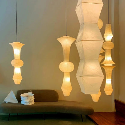 Nordic Wabi Sabi Wind Rice Paper Led Pendant Lights Living Room Bedroom Bedside Lamp Duplex Loft Clothing Store Decor Chandelier