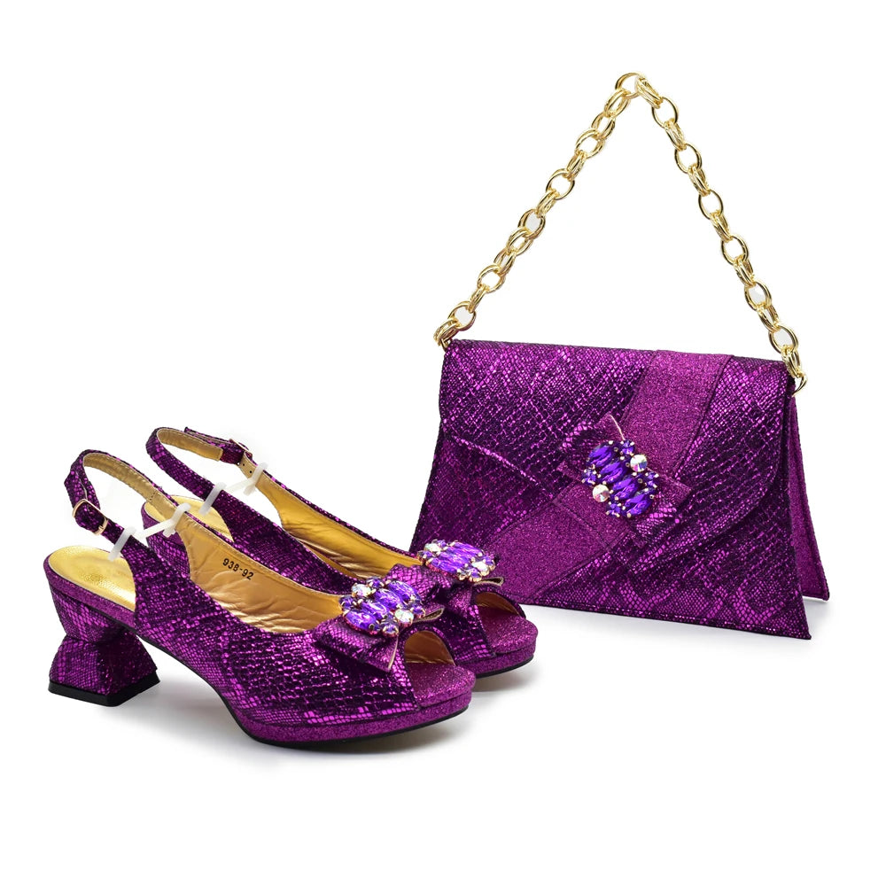 New Arrival Matching Shoes and Bag for Women for Weddings Elegant Woman Heeled Shoes for Party Shoe and Bag Party Italy Set
