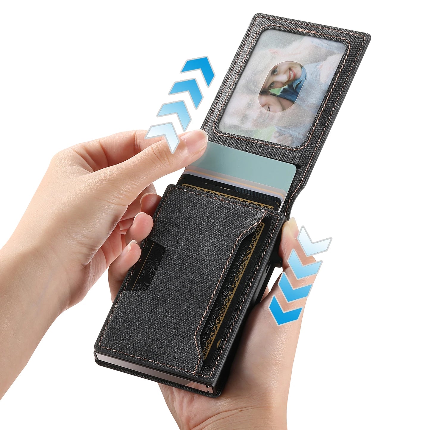 Push-out Card High quality PU leather Card Holder Wallet Holder Large Capacity Can Hold 1-12 Cards 1 Photo Black/Brown/Blue