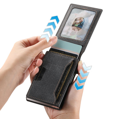 Push-out Card High quality PU leather Card Holder Wallet Holder Large Capacity Can Hold 1-12 Cards 1 Photo Black/Brown/Blue