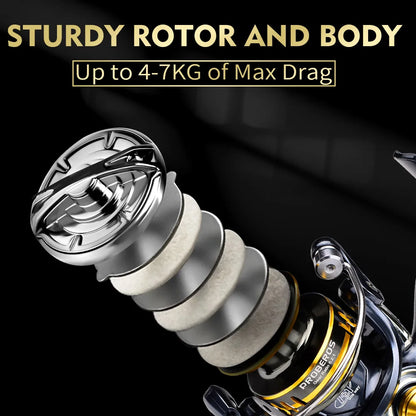 Spinning Fishing Reel 800 Size 5.2:1 7+1BB 8KG Max Drag CNC Metal Handle Deep Spool Long Cast Saltwater Rock Lure Fishing Reel