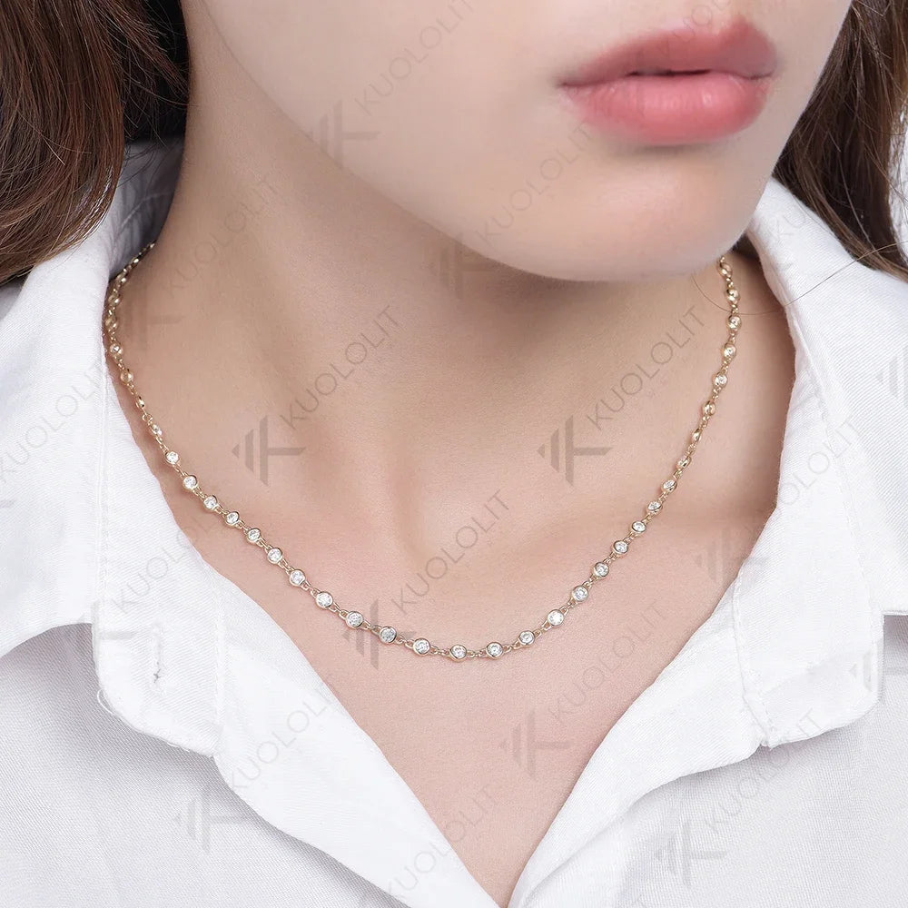 Kuololit 3.5CTW Moissanite Necklaces for Women Men Solid 14K 10K Gold 925 Silver Chain Tennis Necklace for Engagement Christmas