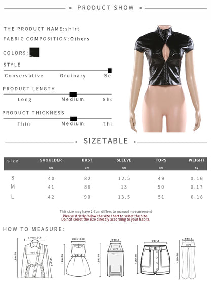 Weird Puss Hottie PU Crop Top Women Stand Collar Single Breasted Sexy Wild Stylish Solid Gothic Punk Skinny Midnight Streetwear
