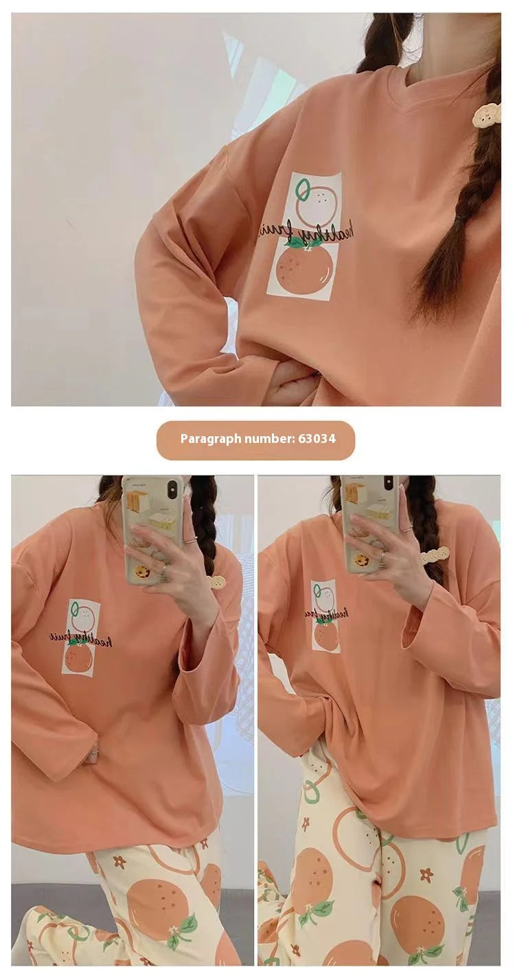 Spring and Autumn New Women's Pajamas Homewear Suit Girls Thin Section Long-Sleeved Students Big Yards Cartoon Loose Pajamas