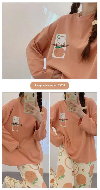 Spring and Autumn New Women's Pajamas Homewear Suit Girls Thin Section Long-Sleeved Students Big Yards Cartoon Loose Pajamas