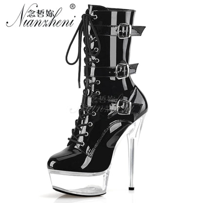Belt Buckle 5Inch Fashion Pole Dance Shoes Thin Heels Nightclub 13cm Ankle Boots Exotic Dancer Catwalk Gothic Women's Big Size