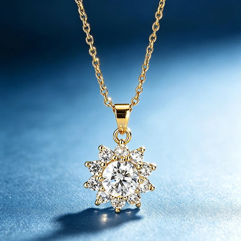 Moissanite sunflower Pendant Women's 925 Silver Necklace Comes with a GRA Certificate Perfect for Anniversaries and Parties