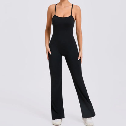 Sports Overalls for Women Sportswear Flared Jumpsuit Woman Padding Jumpsuits Gym Combinaison Femme Coffee Gray Navy Blue Red