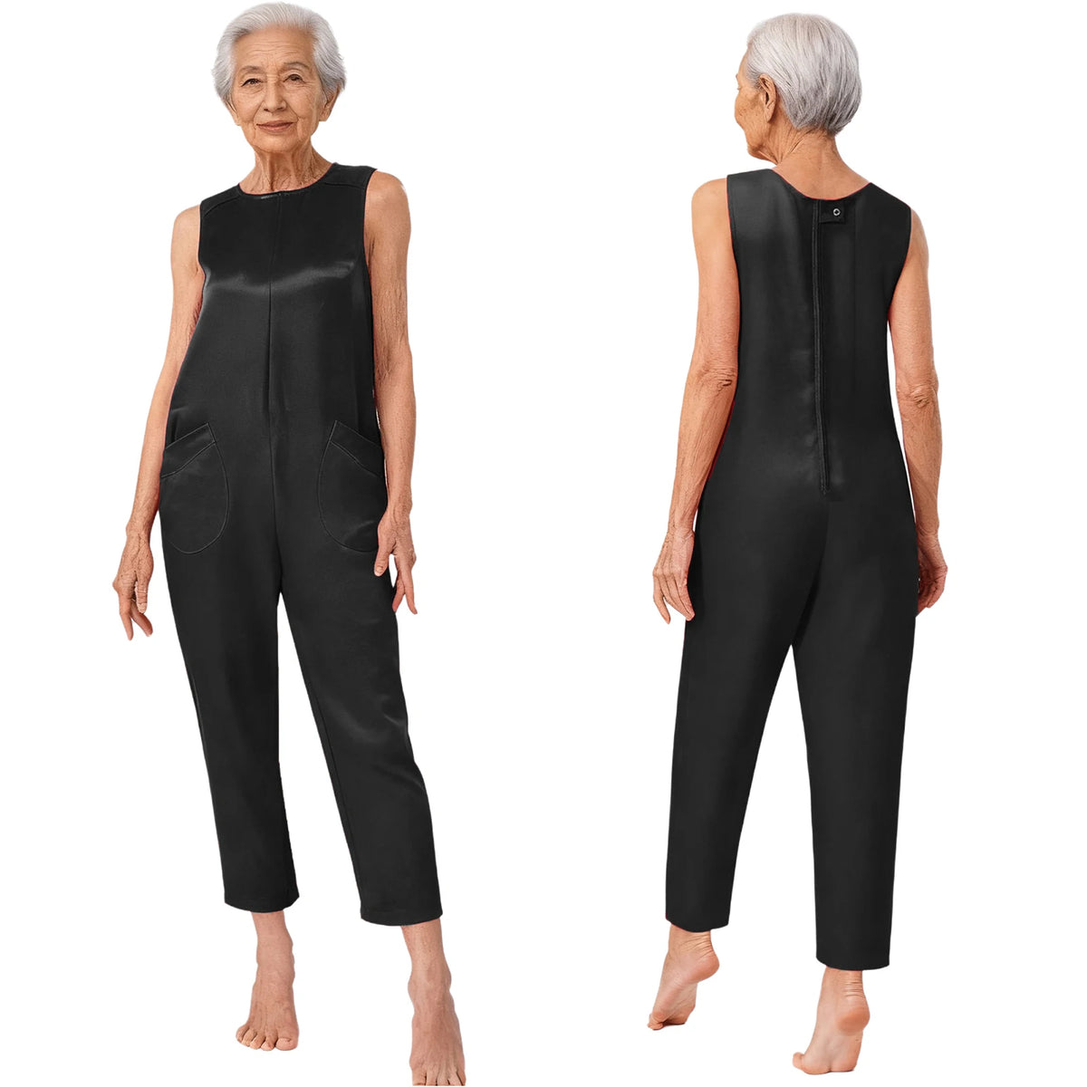 Women Elderly Alzheimer Special Needs Adaptive Jumpsuit Back Zipper Anti-Strip Pockets Rompers Daily Wear Homewear Sleepwear