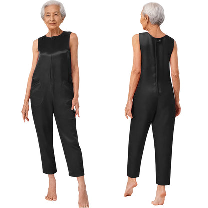 Women Elderly Alzheimer Special Needs Adaptive Jumpsuit Back Zipper Anti-Strip Pockets Rompers Daily Wear Homewear Sleepwear