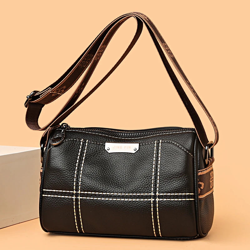 Women Genuine Leather Handbags Luxury Designer 3 Layers Cow Leather Shoulder Crossbody Bags Ladies Large Capacity Messenger Bag