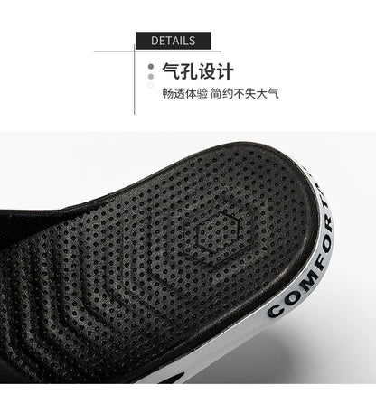 Men's Letter Print Slide Sandals Color Block Thick Sole Sport Slippers 2026