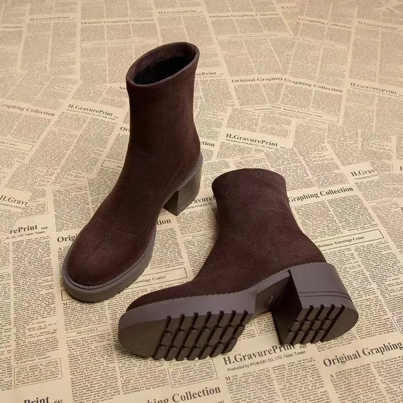 High Heels Women Ankle Boots Fashion Suede Chunky 2025 Winter Shoes Designer Elegant Dress Pumps New Brand Zapatillas De Mujer