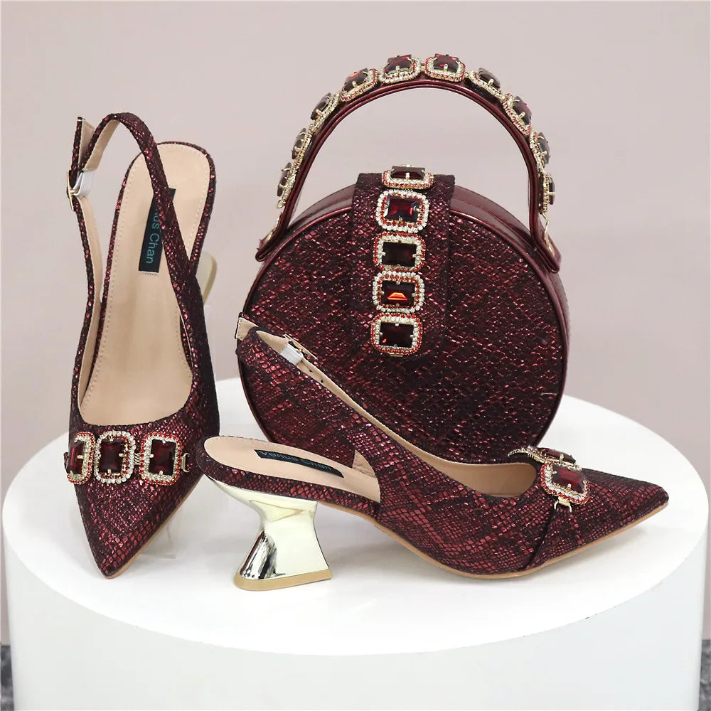 Newest Style Teal Sky Color Platform Design Peep Toe Ladies Shoes Matching Bag Set For Mature Women Heel Party Pump