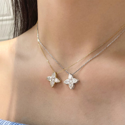 Exquisite Full Moissanite Pendant Necklaces Fashion Flower Pear/Round Cut Diamond Neck Chain S925 Silver Wedding Jewelry Gifts