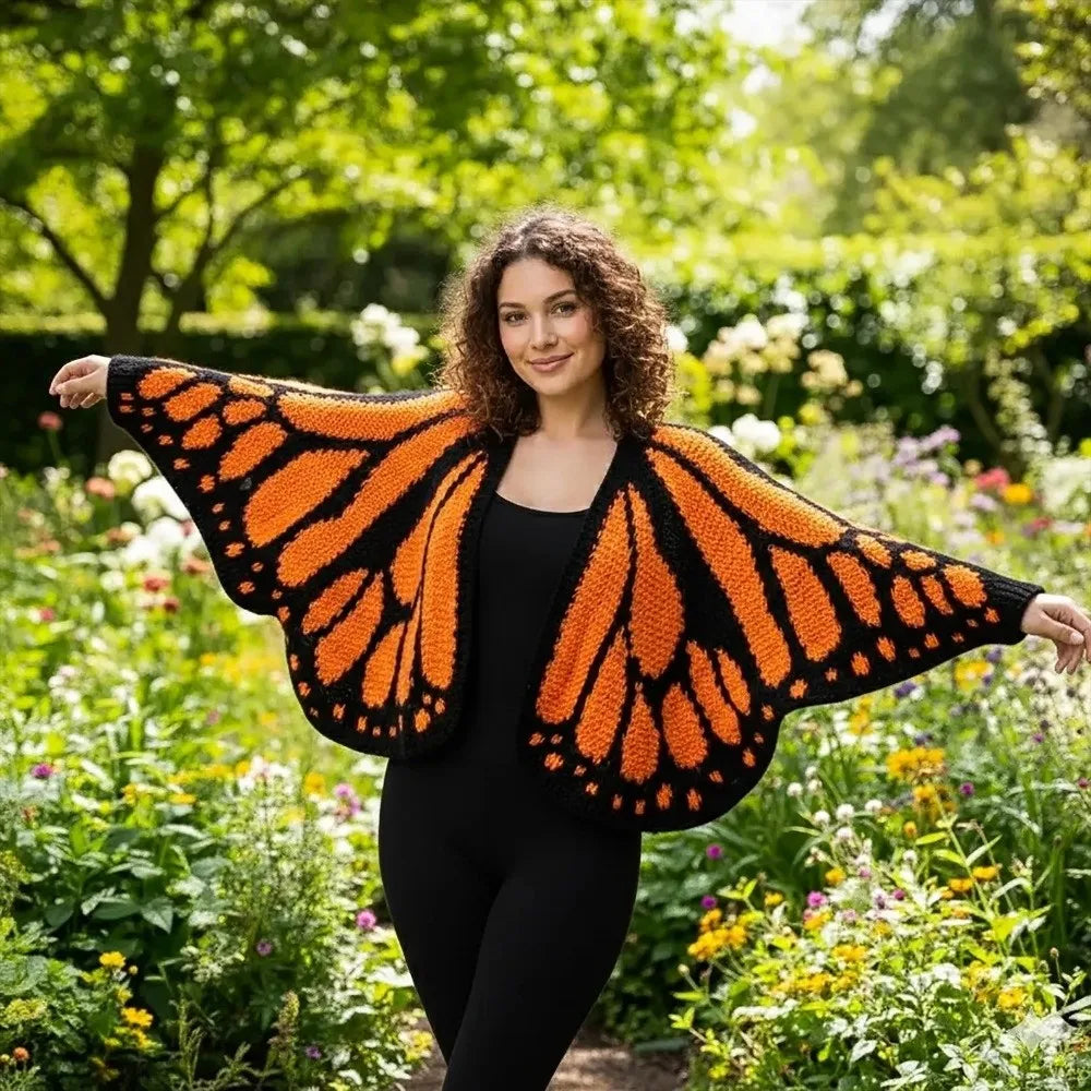 Crochet Monarch Butterfly Knit Cardigan Soft Breathable MonarchButterfly Cardigan Sweater Keep Warm with Butterflies Wing