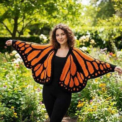 Crochet Monarch Butterfly Knit Cardigan Soft Breathable MonarchButterfly Cardigan Sweater Keep Warm with Butterflies Wing