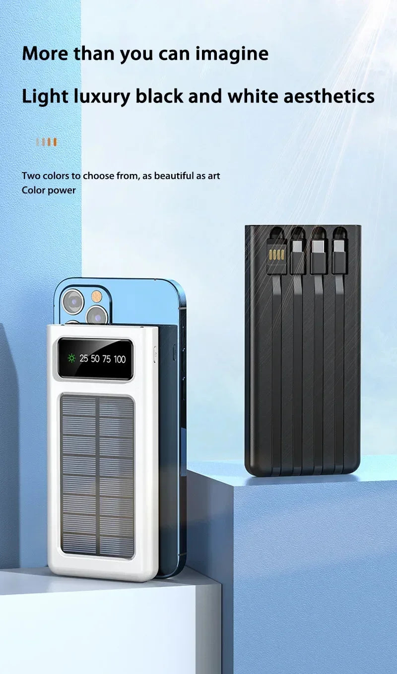 Lenovo Solar Power Bank 200000mAh Large Capacity Mobile Power Fast Charging Battery With Dual USB 4-Cables For iPhone Samsung