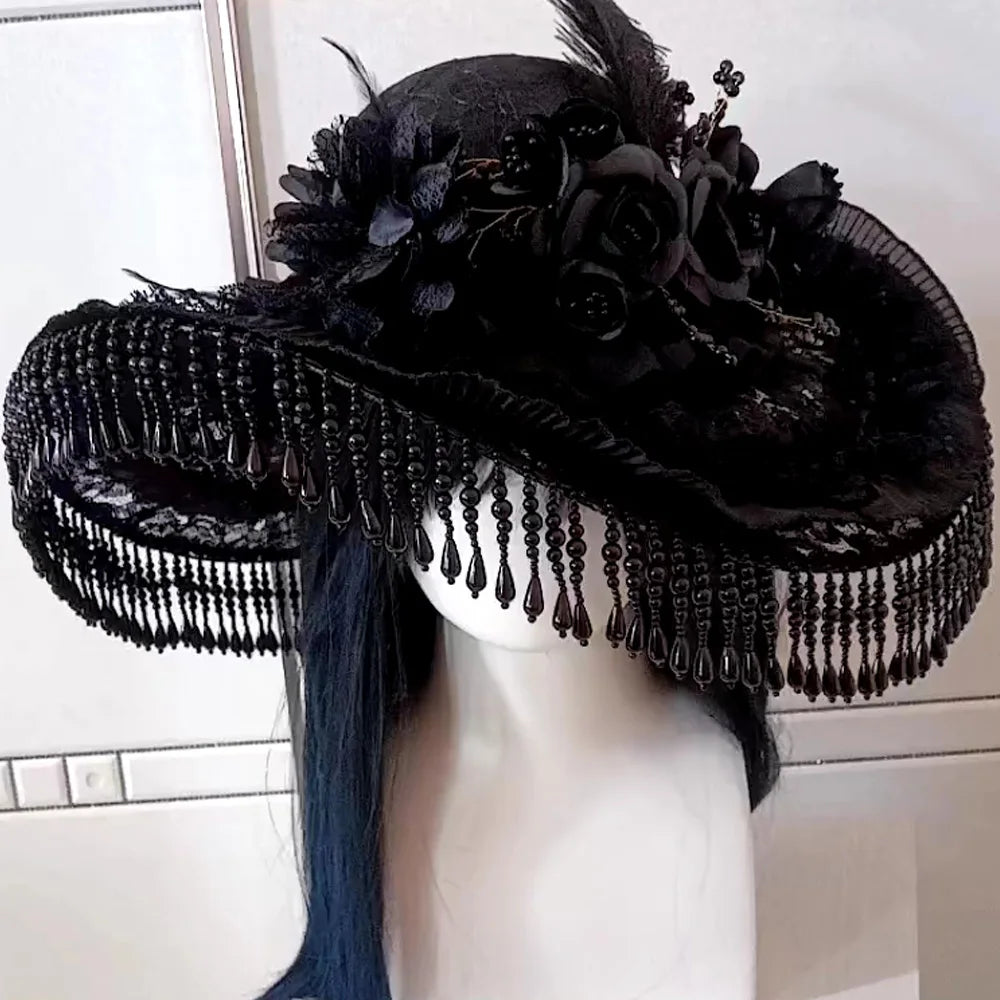 Steampunk Handmade Lace Vintage Bandage Bow Wizard Hat Adult Gothic Lolita Cosplay Costume Halloween Party Bucket hat
