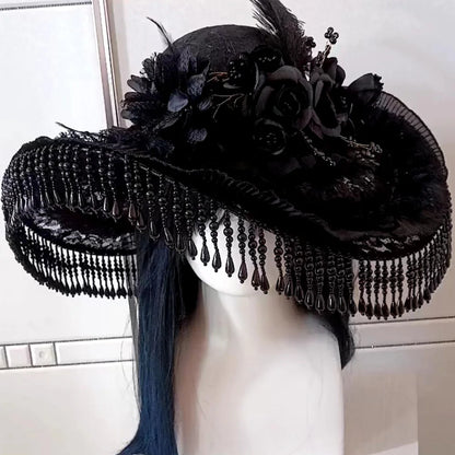 Steampunk Handmade Lace Vintage Bandage Bow Wizard Hat Adult Gothic Lolita Cosplay Costume Halloween Party Bucket hat