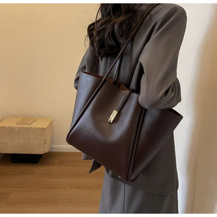 Branded Designer Shoulder Tote Bags For Women Soft PU Leather 2-IN-1 Big Capacity Shopper Tote Set 2025 Luxury Designer Handbags