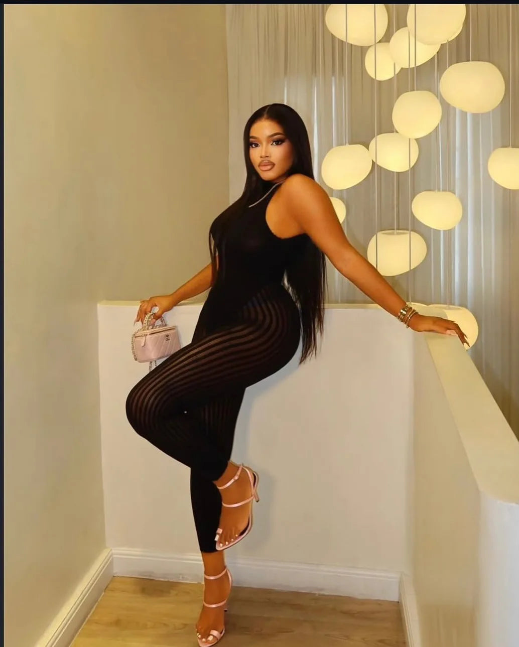 FAGADOER Sexy Mesh See Through Black Jumpsuits Hot Girl Back Hollow Out Patchwork  Bodycon Rompers Night Party Club Playsuits