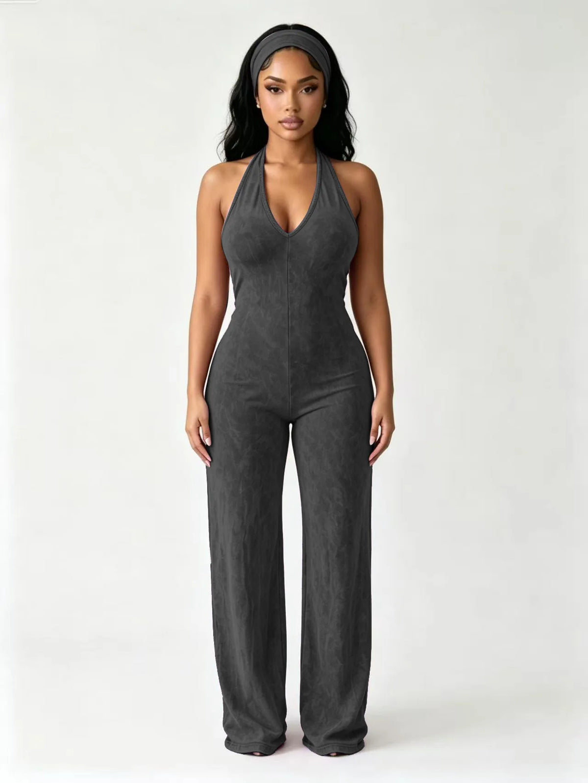 FAGADOER Fashion Solid Color Off Shoulder Halter Jumpsuits Sexy Back Hollow Out Ruched Rompers Casual Sports Fitness Playsuits