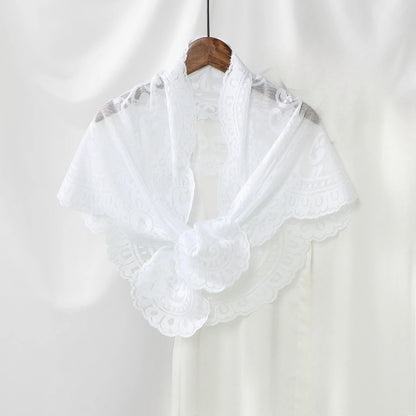 Women'S Lace Triangular Shawl, Breathable Floral Hollow Out Outerwear, French Retro Scarf, Commute Wedding All-Match