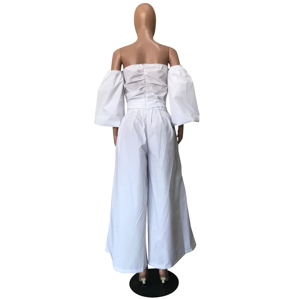 White Jumpsuits Women One Piece Off Shoulder Strapless Overalls Long Pants Wide Leg Pant High Waist Rompers Y2k Jumpsuit 2025